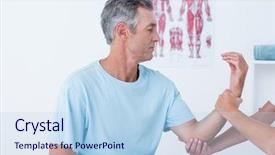  Presentation with doctor office - Amazing presentation having joint pain - doctor examining her patient arm backdrop and a light blue colored foreground