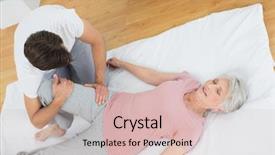  Presentation with physical therapy kids - Slide set featuring joint pain - high angle view background and a soft green colored foreground