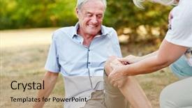  Presentation with old man - Slide set enhanced with joint pain - old man with a knee background and a coral colored foreground