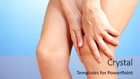  Presentation with joint - Presentation with joint pain - woman holding sore knee background and a coral colored foreground