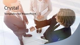  Presentation with shaking hands - PPT theme featuring joint venture companies - business men shaking hands making background and a lemonade colored foreground
