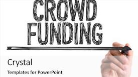 Presentation with crowd - Presentation design with hand with marker writing the word crowd funding background and a white colored foreground