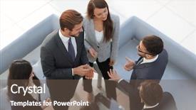  Presentation with five business people standing together and smiling - Amazing slides having dealer meet - happy smiling business team standing backdrop and a tawny brown colored foreground