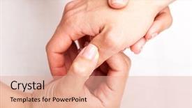  Presentation with joint - Theme consisting of bones joints - young woman's thumb joint being background and a coral colored foreground