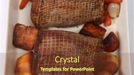  Presentation with joints - Cool new presentation theme with joints of pot-roasted braised beef with roast potatoes braised baby carrots and shallots ready for the dinner table backdrop and a tawny brown colored foreground