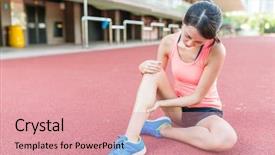  Presentation with injury - PPT theme featuring joints running - woman having injury on legs background and a coral colored foreground