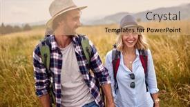  Presentation with jolly - Presentation design with jolly-caucasian-couple-exploring-countryside background and a coral colored foreground