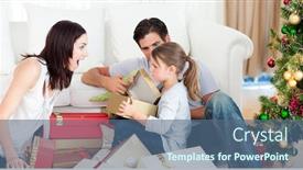  Presentation with jolly - Colorful theme enhanced with jolly family opening christmas presents in the living room backdrop and a ocean colored foreground