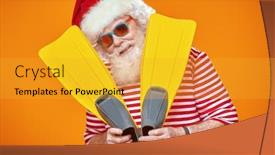  Presentation with jolly - PPT theme consisting of jolly-funny-santa-claus-goes background and a gold colored foreground