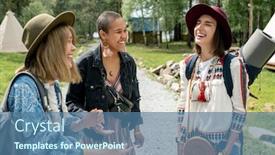  Presentation with jolly - Presentation having jolly-girls-with-stuff-standing background and a ocean colored foreground