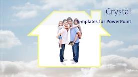  Presentation with jolly - Audience pleasing PPT layouts consisting of jolly parents giving their children a piggyback ride against cloudy sky backdrop and a sky blue colored foreground
