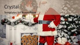 Presentation with jolly - Slide deck having jolly santa claus brought the sack with gifts christmas interior decoration merry christmas background and a coral colored foreground