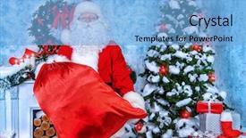  Presentation with jolly - Amazing presentation theme having jolly santa claus brought the sack with gifts christmas interior decoration merry christmas backdrop and a light blue colored foreground