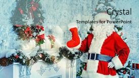  Presentation with jolly - Slide set with jolly santa claus brought the sack with gifts christmas interior decoration merry christmas background and a light blue colored foreground