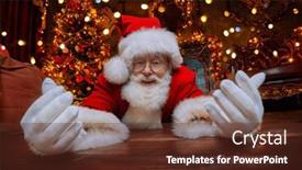  Presentation with jolly - Audience pleasing PPT theme consisting of jolly-santa-claus-climbed backdrop and a tawny brown colored foreground