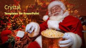  Presentation with jolly - Amazing PPT theme having jolly-santa-claus-is-sitting backdrop and a tawny brown colored foreground