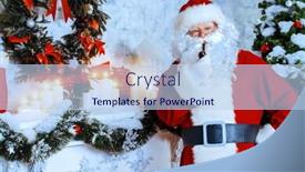  Presentation with jolly - Audience pleasing slides consisting of jolly santa claus standing by the fireplace in a room decorated for christmas and smoking a pipe backdrop and a light blue colored foreground