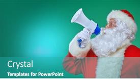 Presentation with merry christmas - Audience pleasing PPT layouts consisting of jolly-santa-claus-wishes-everyone backdrop and a teal colored foreground