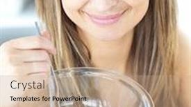  Presentation with jolly - Theme with jolly woman eating a fruit background and a coral colored foreground