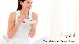  Presentation with jolly - Theme with jolly woman having breakfast sitting background and a cream colored foreground