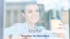  Presentation with jolly - PPT layouts with jolly-woman-looking-through-window background and a sky blue colored foreground