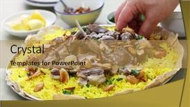  Presentation with national - Amazing PPT layouts having jordan - mansaf jordanian national dish backdrop and a yellow colored foreground