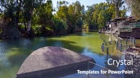  Presentation with baptism - Presentation design enhanced with jordan-river-yardenit-israel-fine background and a ocean colored foreground