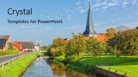  Presentation with canal - Audience pleasing PPT theme consisting of jork altes land region lower backdrop and a light blue colored foreground
