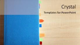  Presentation with blue aged wood sign - Presentation theme featuring jotter - blue notebook with bookmarks background and a  colored foreground