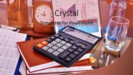  Presentation with business calculator - Amazing PPT theme having jotter - business interior on table backdrop and a red colored foreground