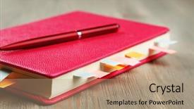 Presentation with notebook - Beautiful presentation theme featuring jotter - notebook with bookmarks on wooden backdrop and a coral colored foreground