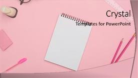  Presentation with crystal pink quartzs - Slide set consisting of jotter with stationery on pink background and a lemonade colored foreground