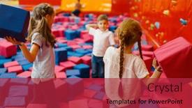  Presentation with playground - Colorful PPT theme enhanced with jouful-children-plays-among-soft backdrop and a red colored foreground