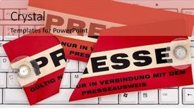  Presentation with press - PPT theme having journal club - cracked press panel of journalists background and a red colored foreground