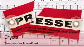  Presentation with press - PPT layouts consisting of journal club - cracked press panel of journalists background and a red colored foreground