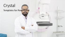  Presentation with mammography - PPT theme with journal medical - confident doctor standing arms crossed background and a light gray colored foreground