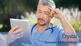  Presentation with medical journal - Presentation with journal medical - male doctor using tablet pc background and a light blue colored foreground