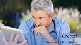  Presentation with audit nursing home - PPT theme having journal medical - male doctor using tablet pc background and a light blue colored foreground