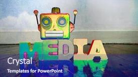  Presentation with wooden english letters alphabet - PPT layouts having journal reflection - red robot head on wooden background and a navy blue colored foreground