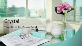  Presentation with porcelain - Audience pleasing PPT theme consisting of journal reflection - table with porcelain cup backdrop and a light gray colored foreground
