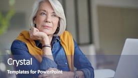  Presentation with at home senior care - Amazing PPT theme having journal research - beautiful senior woman looking pensive backdrop and a ocean colored foreground