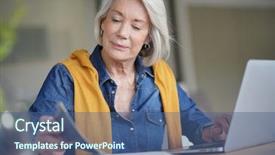  Presentation with journal - Presentation theme enhanced with journal research - modern senior woman checking diary background and a ocean colored foreground