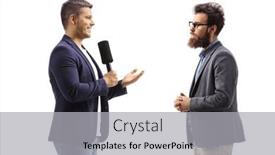  Presentation with journalist - Presentation theme with journalist-with-a-microphone-talking background and a light gray colored foreground