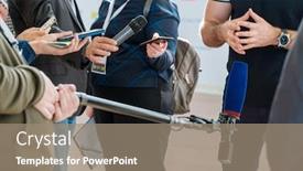  Presentation with microphones - Presentation theme enhanced with journalists-interview-a-politician-holding background and a coral colored foreground