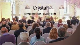  Presentation with female journalist at press conference - Colorful slides enhanced with journalists on the press conference backdrop and a  colored foreground