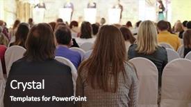  Presentation with press - Presentation theme having journalists on the press conference background and a tawny brown colored foreground
