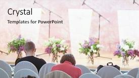  Presentation with female journalist at press conference - Slides featuring journalists on the press conference background and a  colored foreground