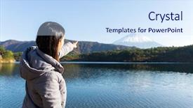  Presentation with mount fuji - Cool new PPT layouts with away - woman finger pointing to mount backdrop and a sky blue colored foreground