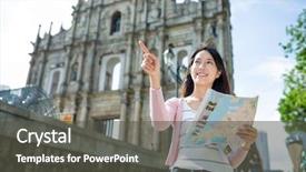  Presentation with city map - PPT theme featuring find destination - woman using paper map background and a dark gray colored foreground