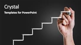  Presentation with stairway - Colorful slides enhanced with improvement journey - hand writing the text stairway backdrop and a dark gray colored foreground